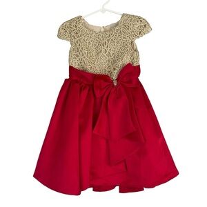 Rare Editions Girls Gold Red Dress Sz 4T Christmas Church